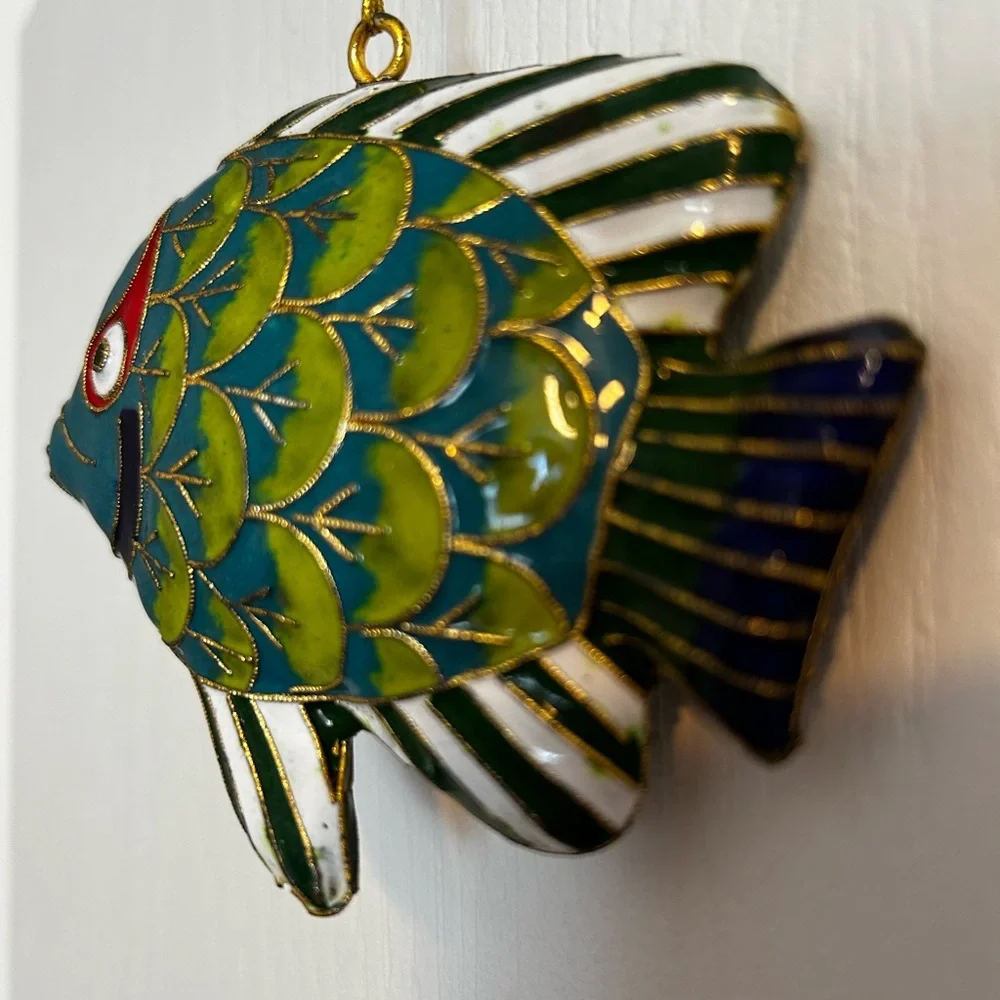 Vibrant Blue and Green with White and Black Fins Fish Hanging Decor / Ornament